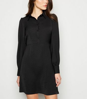 Black Collared Long Sleeve Shirt Dress ...